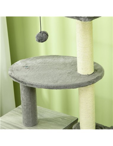 PawHut Enclosed Cat Litter Box with Cat House, Cat Bed, Scratching Posts, Platforms, for Indoor Cats - Grey