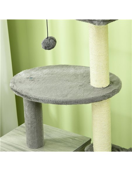 PawHut Enclosed Cat Litter Box with Cat House, Cat Bed, Scratching Posts, Platforms, for Indoor Cats - Grey - pic 148572 | FastDaddyshop