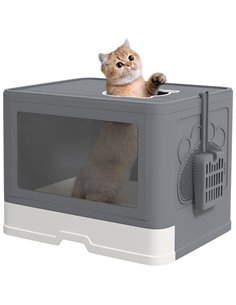 PawHut Enclosed Cat Litter Box with lid, Front Entry, Top Exit, Drawer, Tray, Scoop, Brush, 48.5 x 38 x 36.5cm - Grey