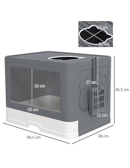PawHut Enclosed Cat Litter Box with lid, Front Entry, Top Exit, Drawer, Tray, Scoop, Brush, 48.5 x 38 x 36.5cm - Grey - pic 148576 | FastDaddyshop