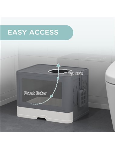 PawHut Enclosed Cat Litter Box with lid, Front Entry, Top Exit, Drawer, Tray, Scoop, Brush, 48.5 x 38 x 36.5cm - Grey