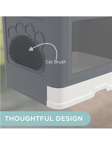 PawHut Enclosed Cat Litter Box with lid, Front Entry, Top Exit, Drawer, Tray, Scoop, Brush, 48.5 x 38 x 36.5cm - Grey