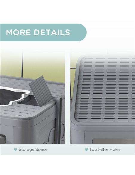 PawHut Enclosed Cat Litter Box with lid, Front Entry, Top Exit, Drawer, Tray, Scoop, Brush, 48.5 x 38 x 36.5cm - Grey - pic 148580 | FastDaddyshop