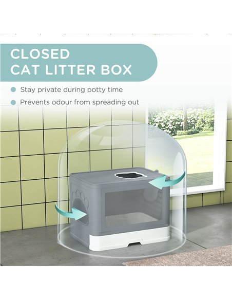 PawHut Enclosed Cat Litter Box with lid, Front Entry, Top Exit, Drawer, Tray, Scoop, Brush, 48.5 x 38 x 36.5cm - Grey - pic 148581 | FastDaddyshop