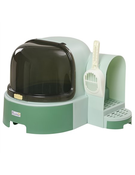 PawHut 2 in 1 Cat Litter Box, with Drawer Pans, Scoop, Openable Cover - Green - pic 148583 | FastDaddyshop