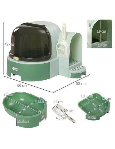PawHut 2 in 1 Cat Litter Box, with Drawer Pans, Scoop, Openable Cover - Green