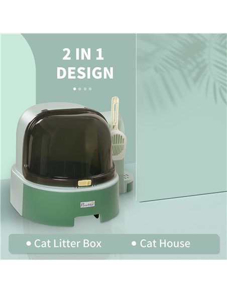 PawHut 2 in 1 Cat Litter Box, with Drawer Pans, Scoop, Openable Cover - Green - pic 148586 | FastDaddyshop