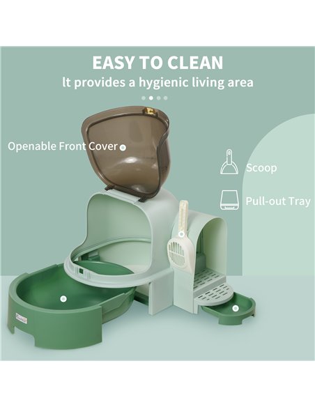 PawHut 2 in 1 Cat Litter Box, with Drawer Pans, Scoop, Openable Cover - Green - pic 148587 | FastDaddyshop