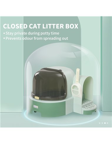 PawHut 2 in 1 Cat Litter Box, with Drawer Pans, Scoop, Openable Cover - Green