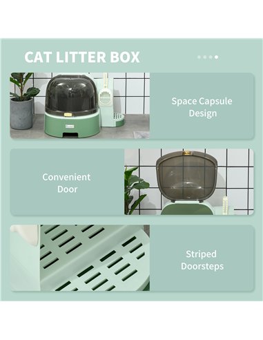 PawHut 2 in 1 Cat Litter Box, with Drawer Pans, Scoop, Openable Cover - Green