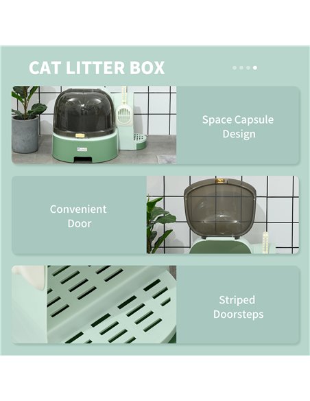 PawHut 2 in 1 Cat Litter Box, with Drawer Pans, Scoop, Openable Cover - Green - pic 148589 | FastDaddyshop