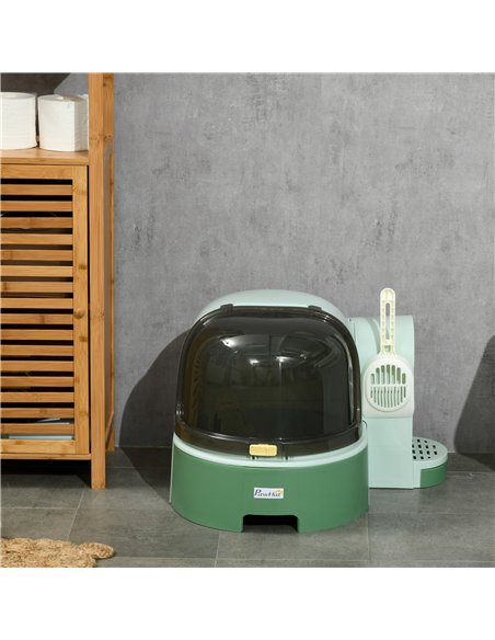 PawHut 2 in 1 Cat Litter Box, with Drawer Pans, Scoop, Openable Cover - Green - pic 148590 | FastDaddyshop