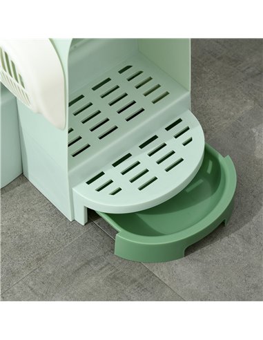 PawHut 2 in 1 Cat Litter Box, with Drawer Pans, Scoop, Openable Cover - Green