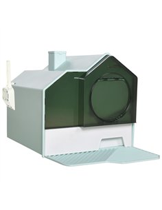 PawHut Hooded Cat Litter Tray w/ Scoop Light Blue