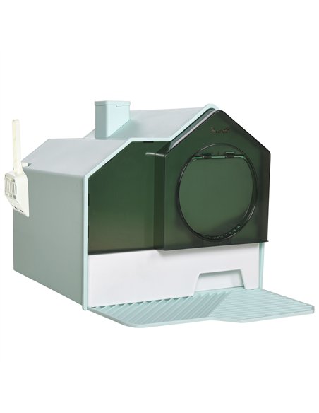 PawHut Hooded Cat Litter Tray w/ Scoop Light Blue - pic 148592 | FastDaddyshop