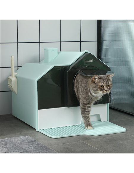 PawHut Hooded Cat Litter Tray w/ Scoop Light Blue - pic 148593 | FastDaddyshop