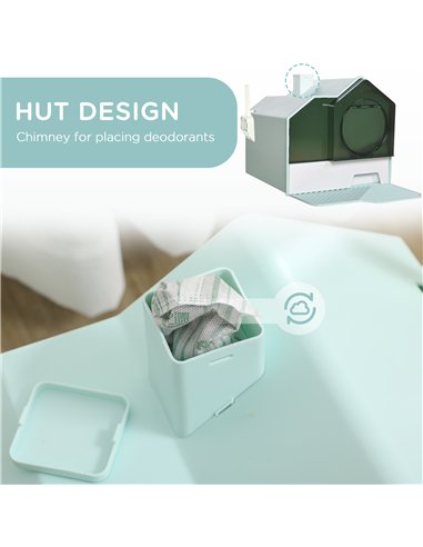 PawHut Hooded Cat Litter Tray w/ Scoop Light Blue