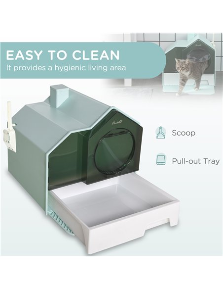 PawHut Hooded Cat Litter Tray w/ Scoop Light Blue - pic 148596 | FastDaddyshop