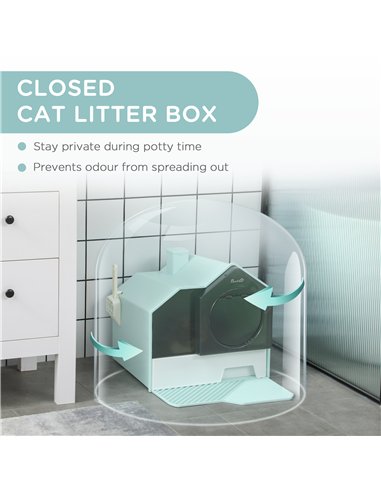 PawHut Hooded Cat Litter Tray w/ Scoop Light Blue