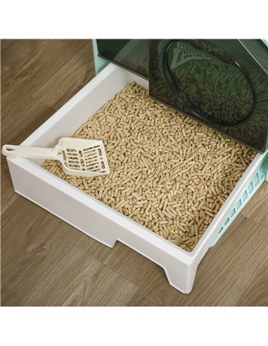 PawHut Hooded Cat Litter Tray w/ Scoop Light Blue