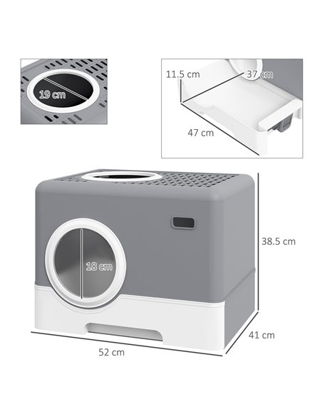 PawHut Enclosed Cat Litter Box, with Lid, Front Entry, Top Exit, Pull-Out Tray, Scoop - Grey - pic 148603 | FastDaddyshop