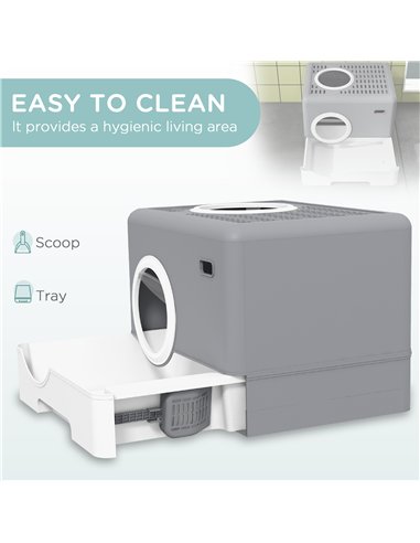 PawHut Enclosed Cat Litter Box, with Lid, Front Entry, Top Exit, Pull-Out Tray, Scoop - Grey