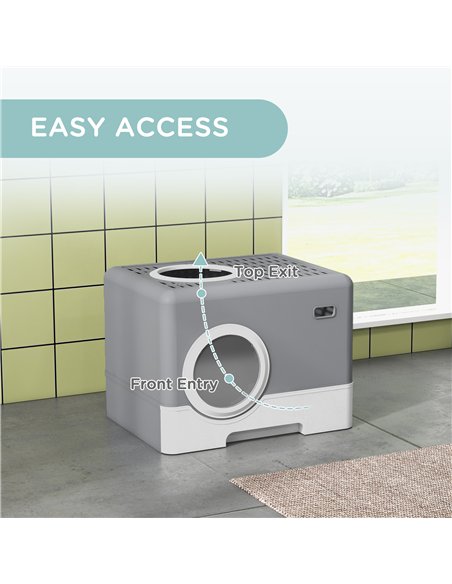 PawHut Enclosed Cat Litter Box, with Lid, Front Entry, Top Exit, Pull-Out Tray, Scoop - Grey - pic 148605 | FastDaddyshop