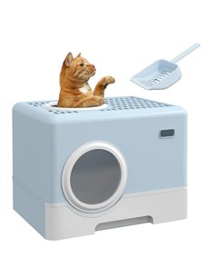 PawHut Enclosed Cat Litter Box, with Lid, Front Entry, Top Exit, Pull-Out Tray, Scoop - Blue