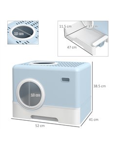 PawHut Enclosed Cat Litter Box, with Lid, Front Entry, Top Exit, Pull-Out Tray, Scoop - Blue 2