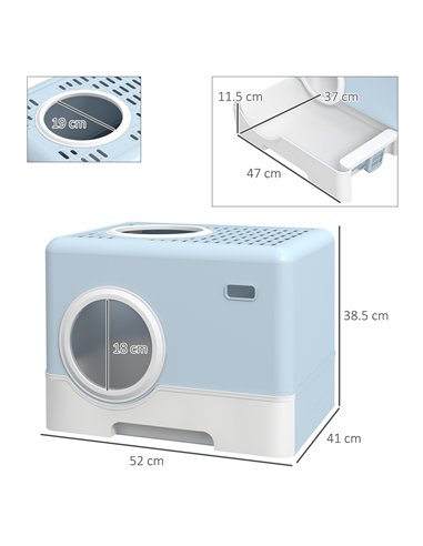 PawHut Enclosed Cat Litter Box, with Lid, Front Entry, Top Exit, Pull-Out Tray, Scoop - Blue