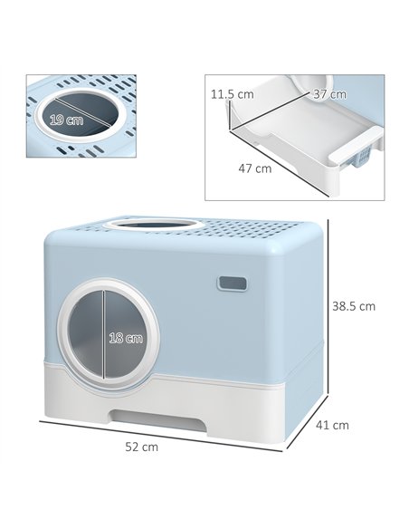 PawHut Enclosed Cat Litter Box, with Lid, Front Entry, Top Exit, Pull-Out Tray, Scoop - Blue - pic 148611 | FastDaddyshop