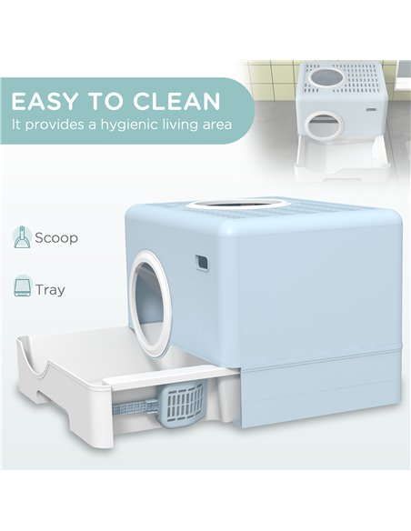 PawHut Enclosed Cat Litter Box, with Lid, Front Entry, Top Exit, Pull-Out Tray, Scoop - Blue - pic 148612 | FastDaddyshop