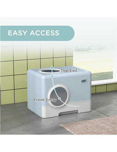 PawHut Enclosed Cat Litter Box, with Lid, Front Entry, Top Exit, Pull-Out Tray, Scoop - Blue