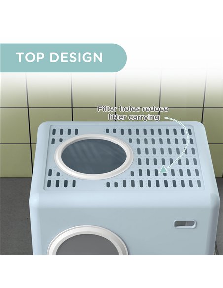 PawHut Enclosed Cat Litter Box, with Lid, Front Entry, Top Exit, Pull-Out Tray, Scoop - Blue - pic 148614 | FastDaddyshop