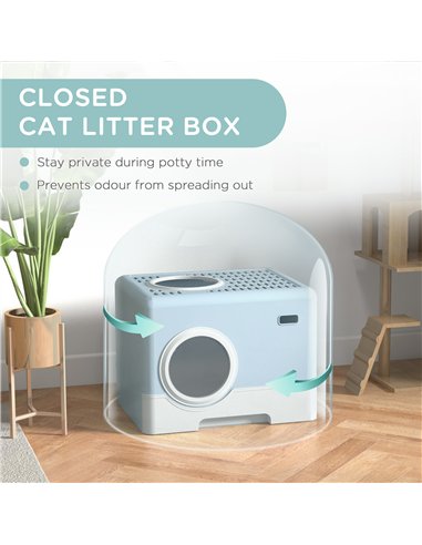 PawHut Enclosed Cat Litter Box, with Lid, Front Entry, Top Exit, Pull-Out Tray, Scoop - Blue