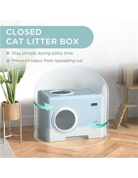PawHut Enclosed Cat Litter Box, with Lid, Front Entry, Top Exit, Pull-Out Tray, Scoop - Blue - pic 148615 | FastDaddyshop