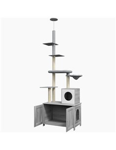 PawHut 2-in-1 Floor-To-Ceiling Cat Tree with Hidden Litter Box, for Indoor Use - Grey