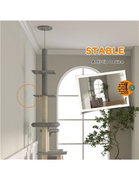 PawHut 2-in-1 Floor-To-Ceiling Cat Tree with Hidden Litter Box, for Indoor Use - Grey - pic 148625 | FastDaddyshop