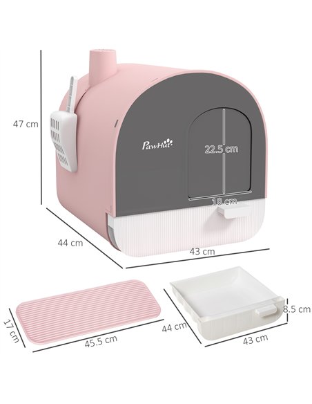PawHut Hooded Cat Litter Box, Kitten Litter Tray, with Lid, Scoop, Filter, Flap Door, Pink - pic 148630 | FastDaddyshop
