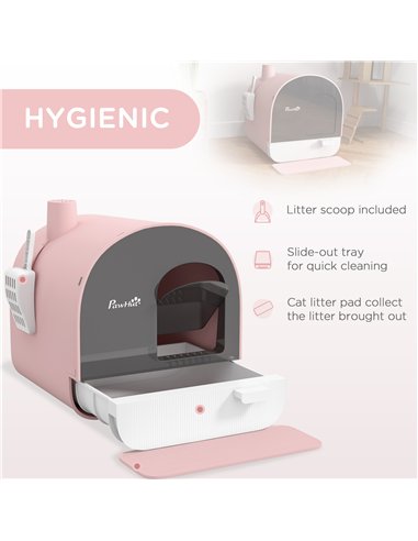 PawHut Hooded Cat Litter Box, Kitten Litter Tray, with Lid, Scoop, Filter, Flap Door, Pink
