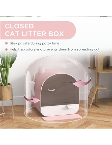 PawHut Hooded Cat Litter Box, Kitten Litter Tray, with Lid, Scoop, Filter, Flap Door, Pink - pic 148632 | FastDaddyshop