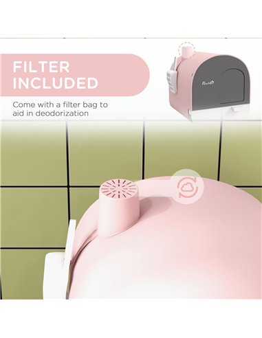 PawHut Hooded Cat Litter Box, Kitten Litter Tray, with Lid, Scoop, Filter, Flap Door, Pink