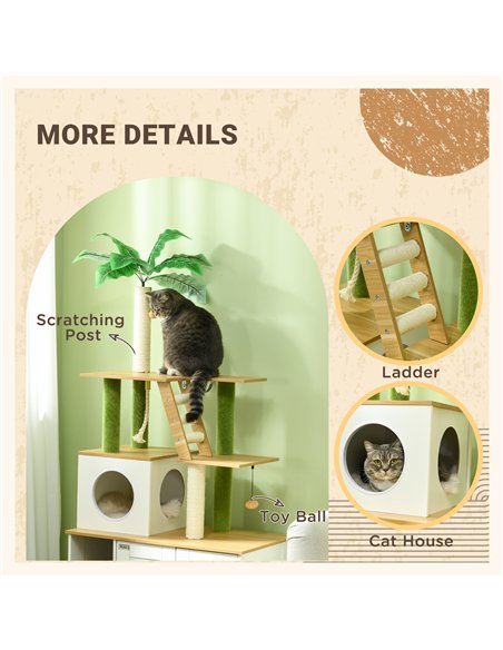 PawHut 2-in-1 Hidden Cat Litter Box, Green Leaf Cat Tree, with House, Ladder, Scratching Posts, Platforms, Indoors -Oak - pic 148641 | FastDaddyshop