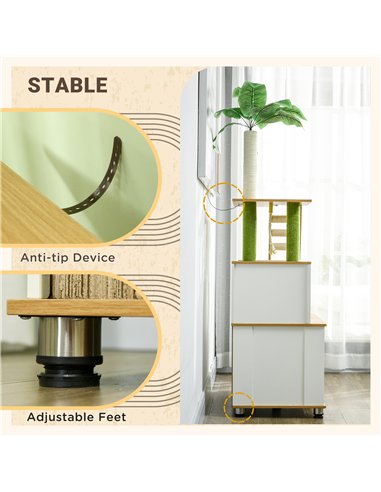 PawHut 2-in-1 Hidden Cat Litter Box, Green Leaf Cat Tree, with House, Ladder, Scratching Posts, Platforms, Indoors -Oak