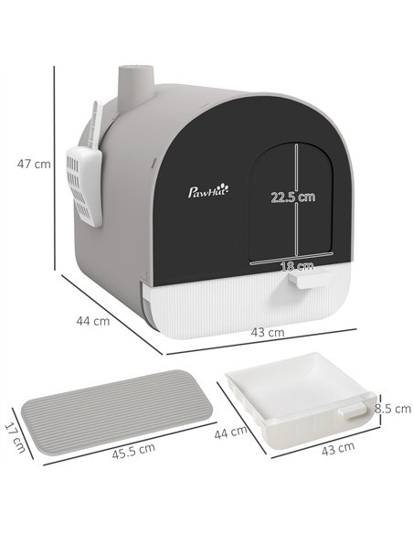 PawHut Hooded Cat Litter Box, Kitten Litter Tray, with Lid, Scoop, Filter, Flap Door, Light Grey - pic 148648 | FastDaddyshop