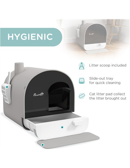 PawHut Hooded Cat Litter Box, Kitten Litter Tray, with Lid, Scoop, Filter, Flap Door, Light Grey - pic 148649 | FastDaddyshop