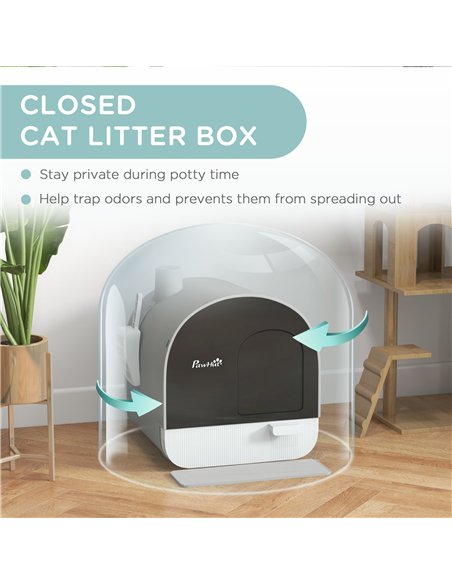 PawHut Hooded Cat Litter Box, Kitten Litter Tray, with Lid, Scoop, Filter, Flap Door, Light Grey - pic 148650 | FastDaddyshop