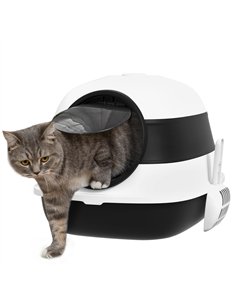 PawHut Foldable Cat Litter Tray with Lid, Deodorant, Scoop, Black