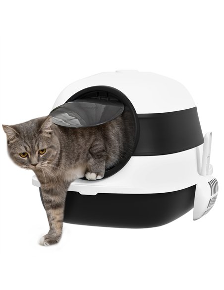 PawHut Foldable Cat Litter Tray with Lid, Deodorant, Scoop, Black - pic 148655 | FastDaddyshop