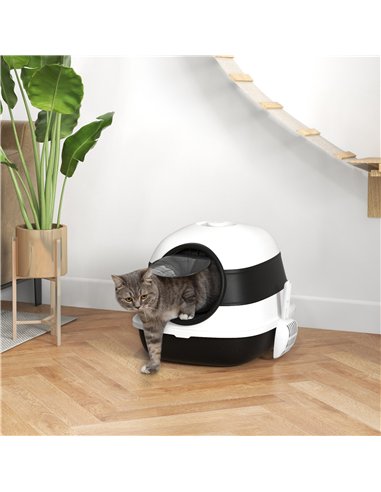 PawHut Foldable Cat Litter Tray with Lid, Deodorant, Scoop, Black